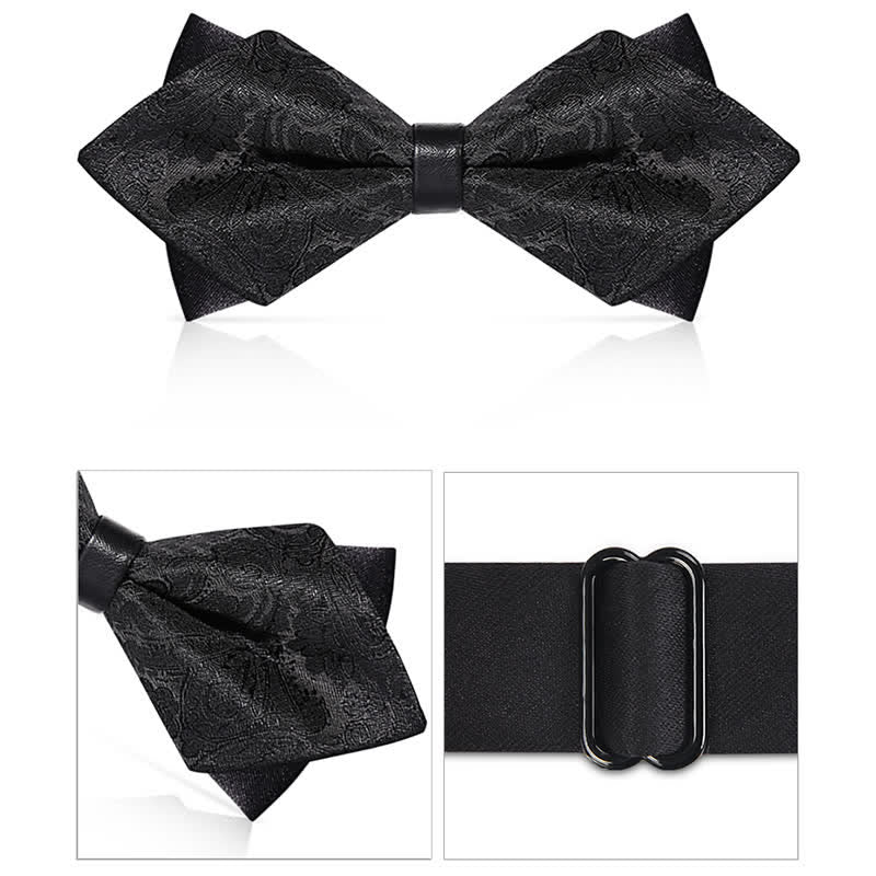 Men's Stylish Paisley Double Layers Pionted Bow Tie - Image 13