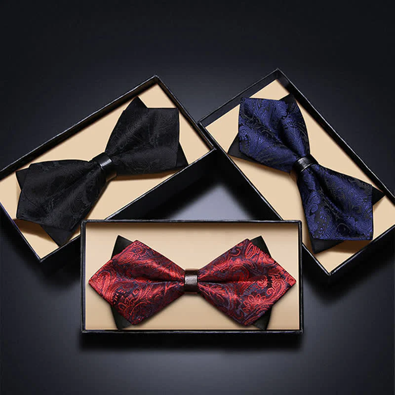 Men's Stylish Paisley Double Layers Pionted Bow Tie - Image 2