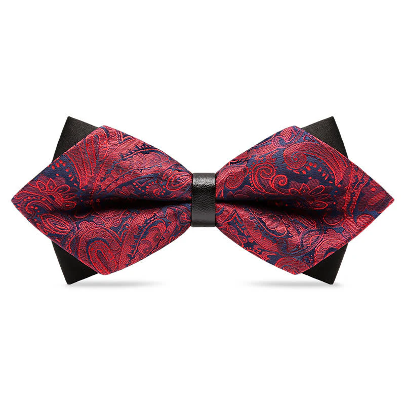 Men's Stylish Paisley Double Layers Pionted Bow Tie - Image 4