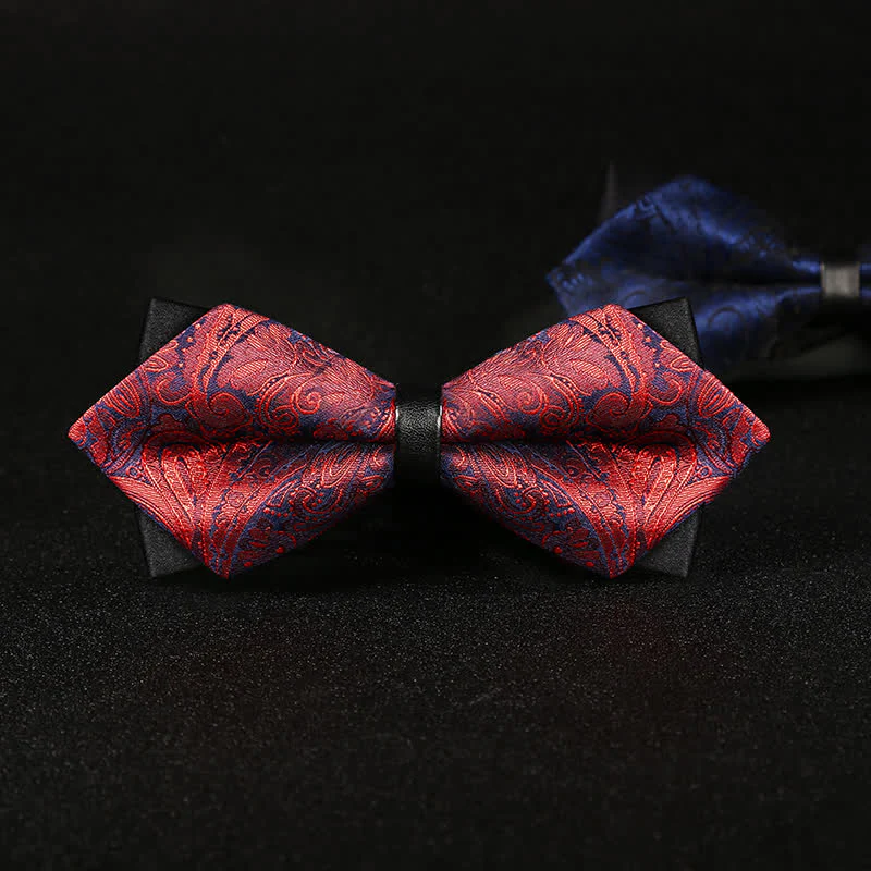 Men's Stylish Paisley Double Layers Pionted Bow Tie - Image 5