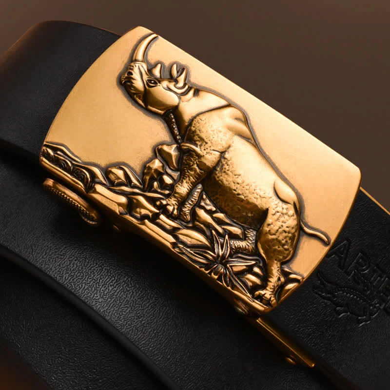 Men's Standing Rhino Business Automatic Buckle Leather Belt - Image 3