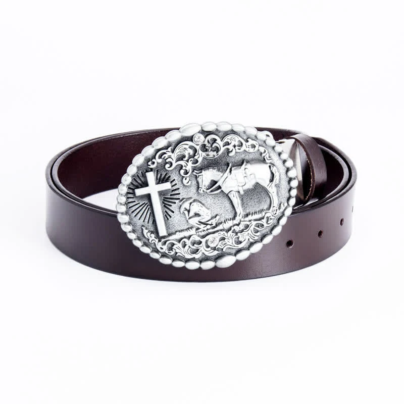 Men's Steed Cross Kneeling Prayer Leather Belt - Image 19