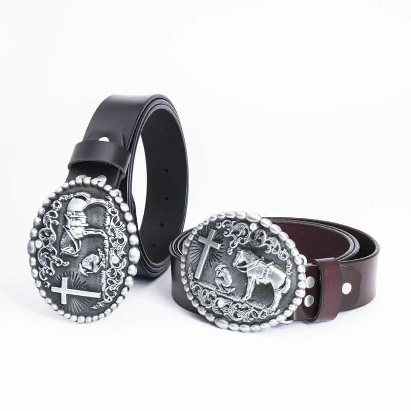Men's Steed Cross Kneeling Prayer Leather Belt - Image 2