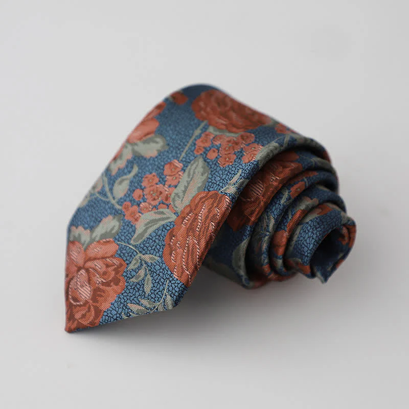 Men's SteelBlue & Red Rose Floral Necktie - Image 2