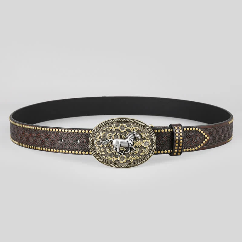 Men's Strong Horse Floral Buckle Leather Belt - Image 3