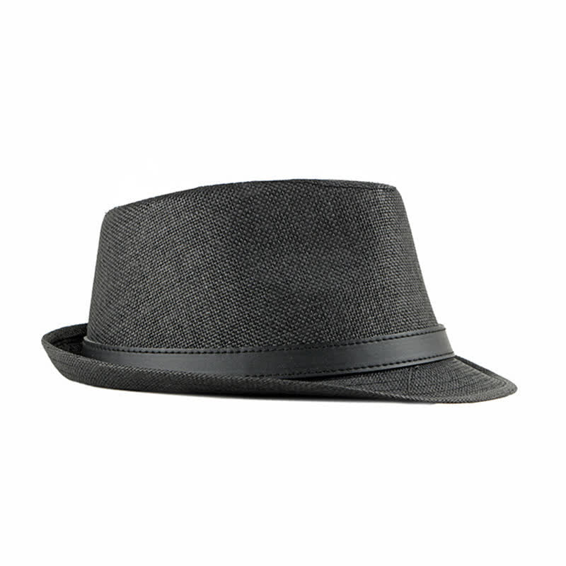 Men's Stylish Casual Leather Decor Straw Fedora Hat - Image 8