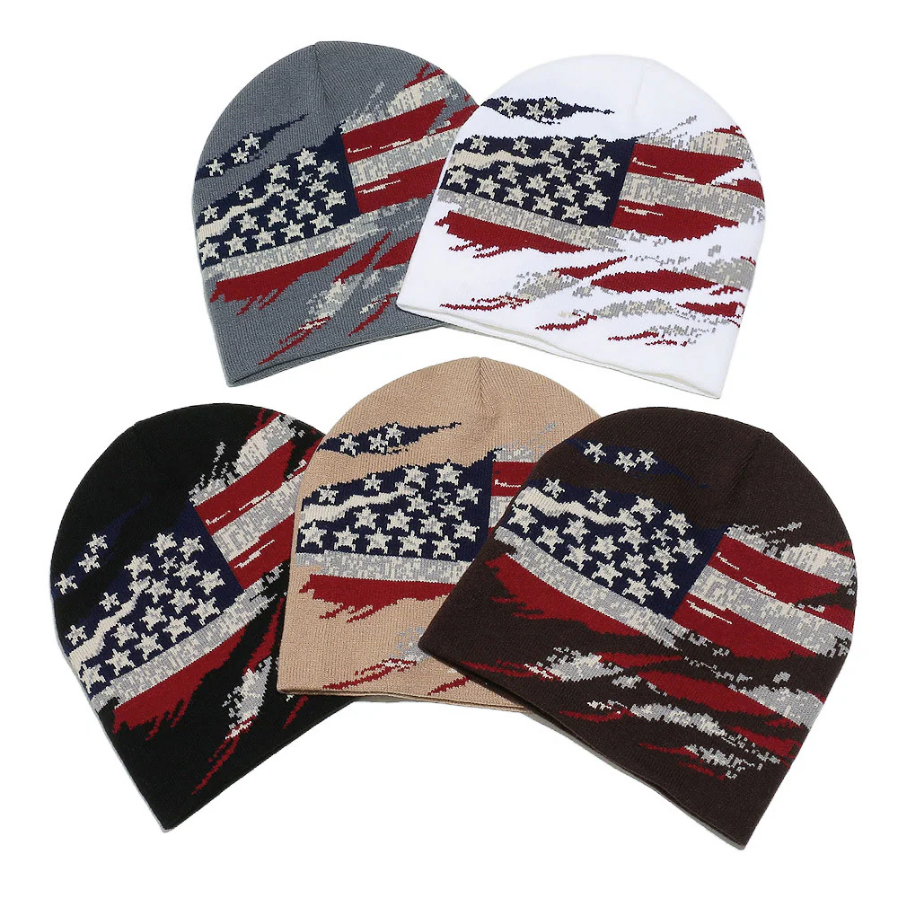 Men's Stylish Distressed American Flag Pattern Multi-color Knitted Hat