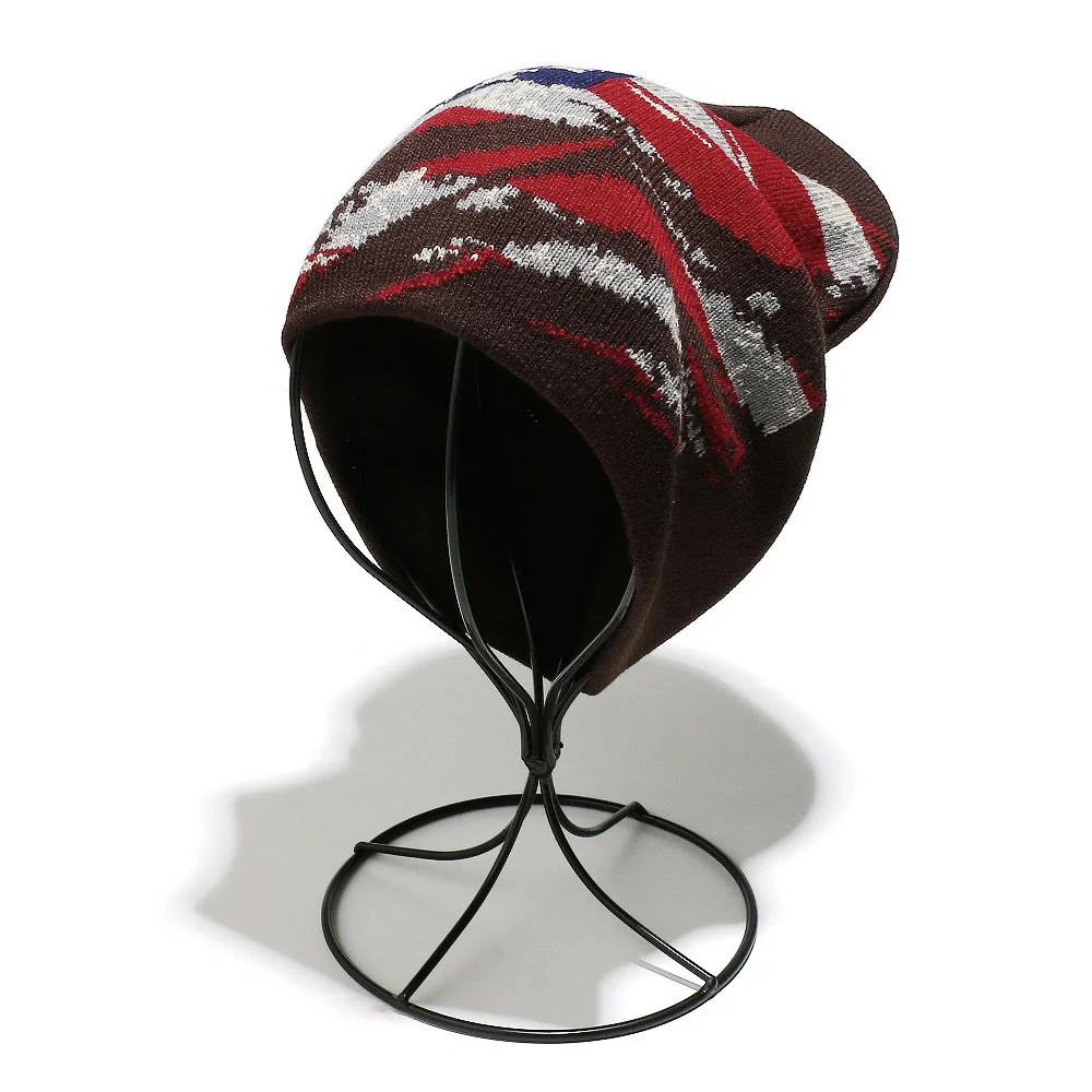 Men's Stylish Distressed American Flag Pattern Multi-color Knitted Hat - Image 3