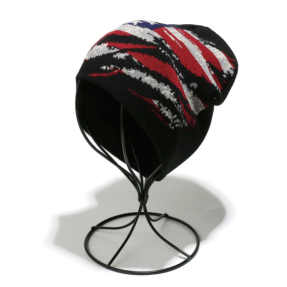 Men's Stylish Distressed American Flag Pattern Multi-color Knitted Hat - Image 4