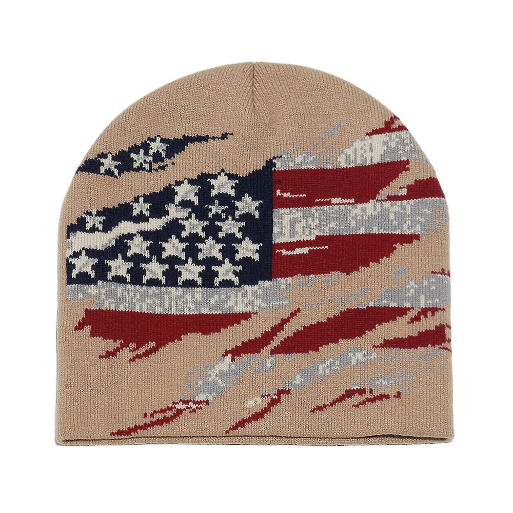 Men's Stylish Distressed American Flag Pattern Multi-color Knitted Hat - Image 7