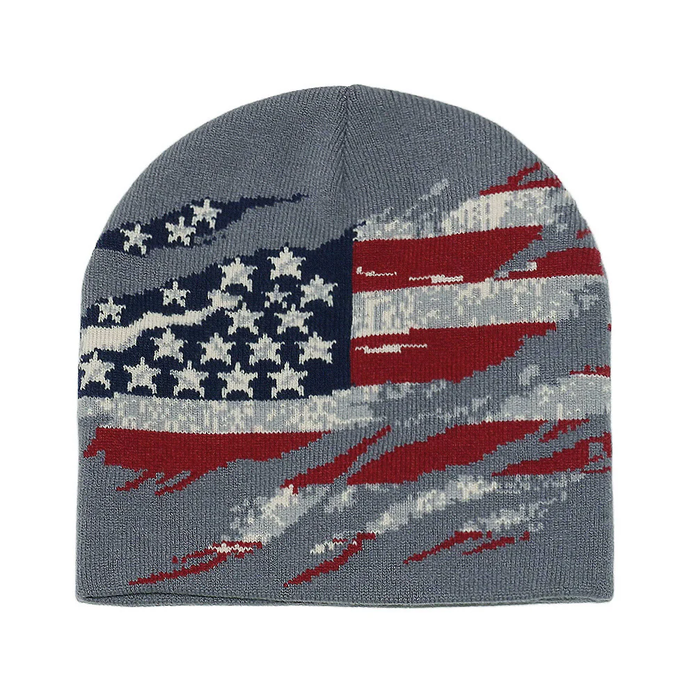 Men's Stylish Distressed American Flag Pattern Multi-color Knitted Hat - Image 8