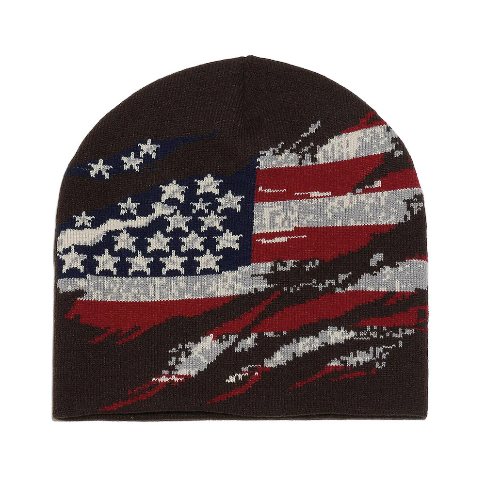 Men's Stylish Distressed American Flag Pattern Multi-color Knitted Hat - Image 9