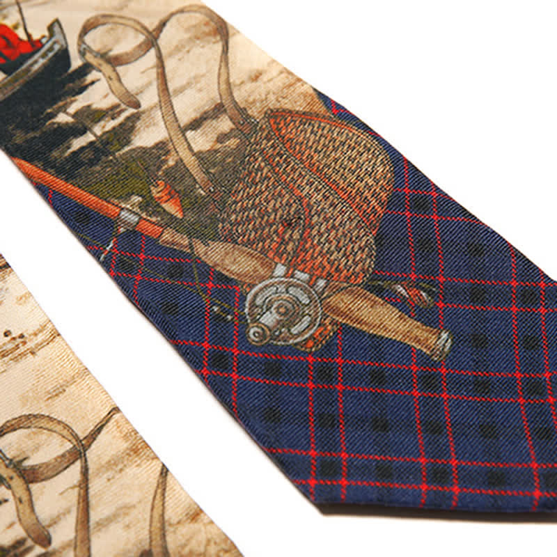 Men's Stylish Lake Scene Fishing Printing Necktie - Image 7