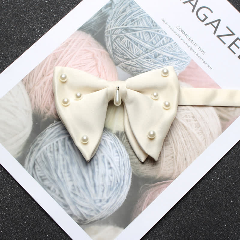 Men's Stylish Pearl Oversized Pointed Bow Tie - Image 6