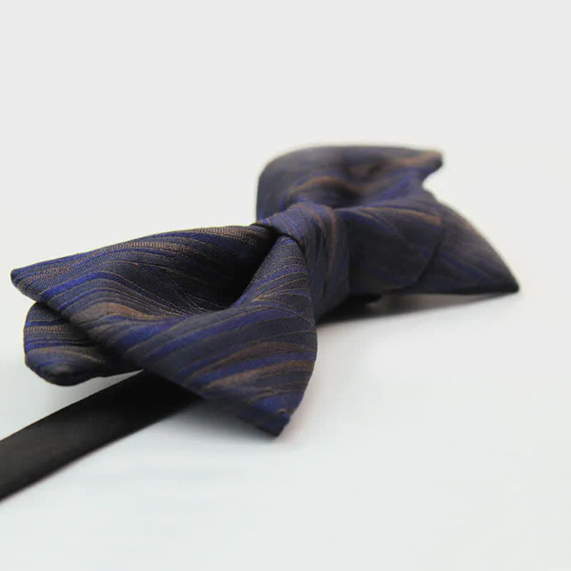 Men's Subtle Striped Jacquard Dark Blue Bow Tie - Image 4