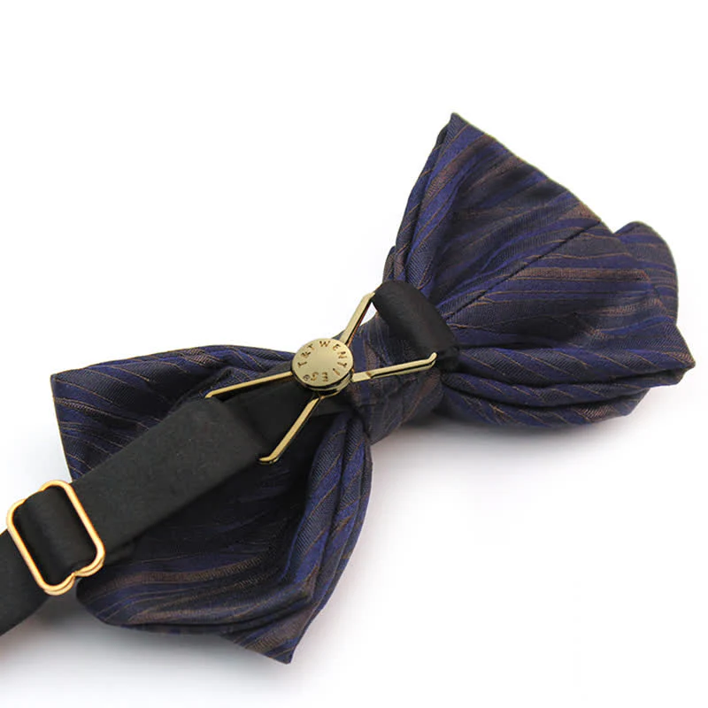 Men's Subtle Striped Jacquard Dark Blue Bow Tie - Image 5
