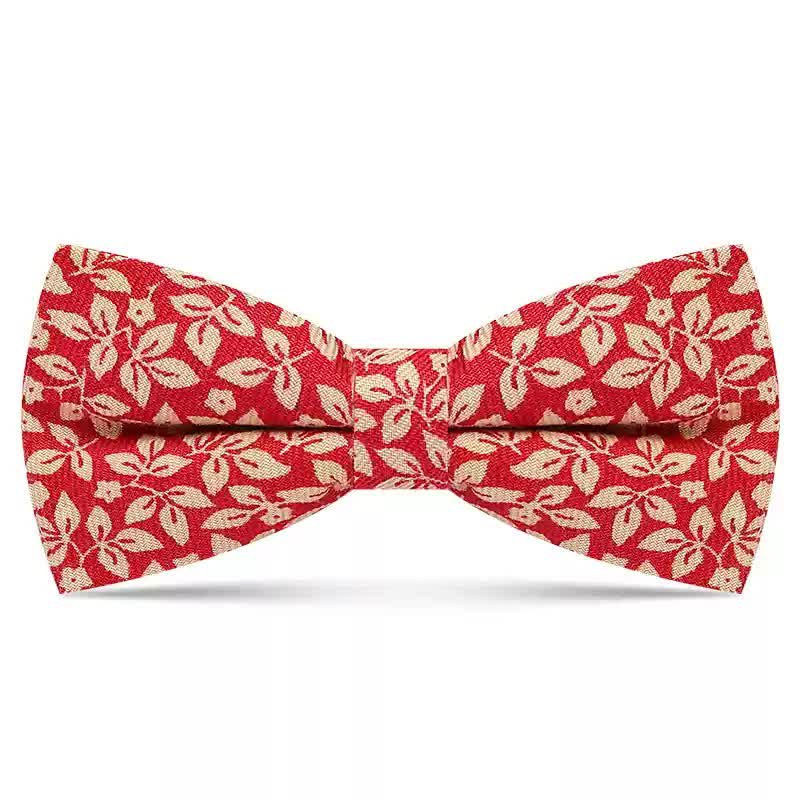 Men's Subtle White Leaves Plant Cotton Bow Tie - Image 4