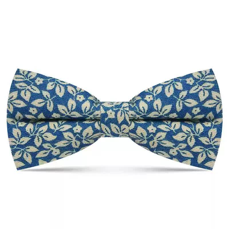 Men's Subtle White Leaves Plant Cotton Bow Tie - Image 5