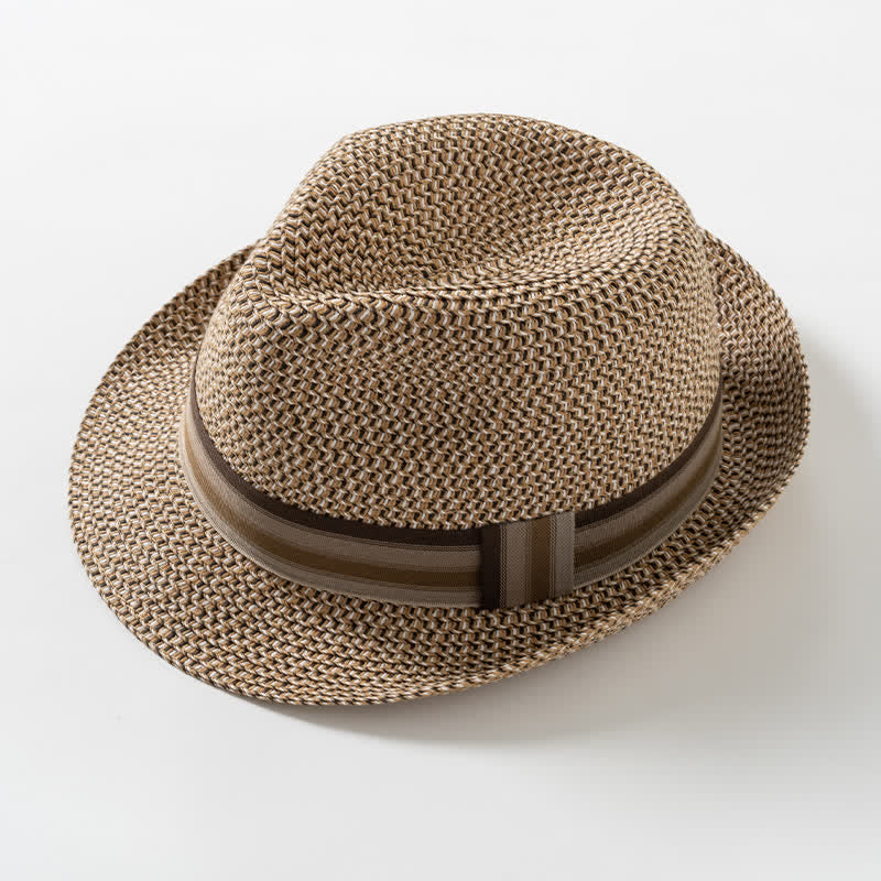 Men's Summer Coffee Brown Straw Fedora Hat - Image 10