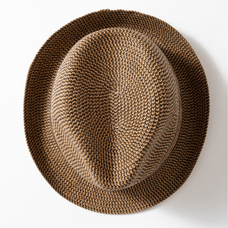 Men's Summer Coffee Brown Straw Fedora Hat - Image 3