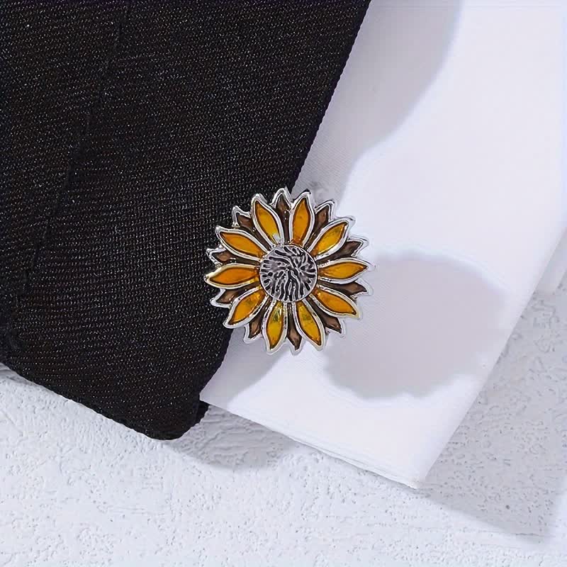 Men's Sunflower Yellow Flower Cufflinks - Image 2