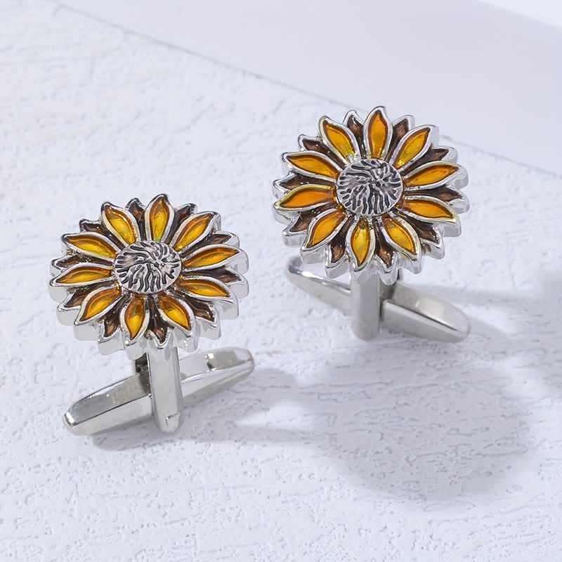 Men's Sunflower Yellow Flower Cufflinks - Image 3