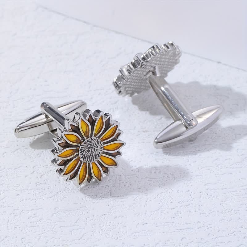 Men's Sunflower Yellow Flower Cufflinks - Image 4