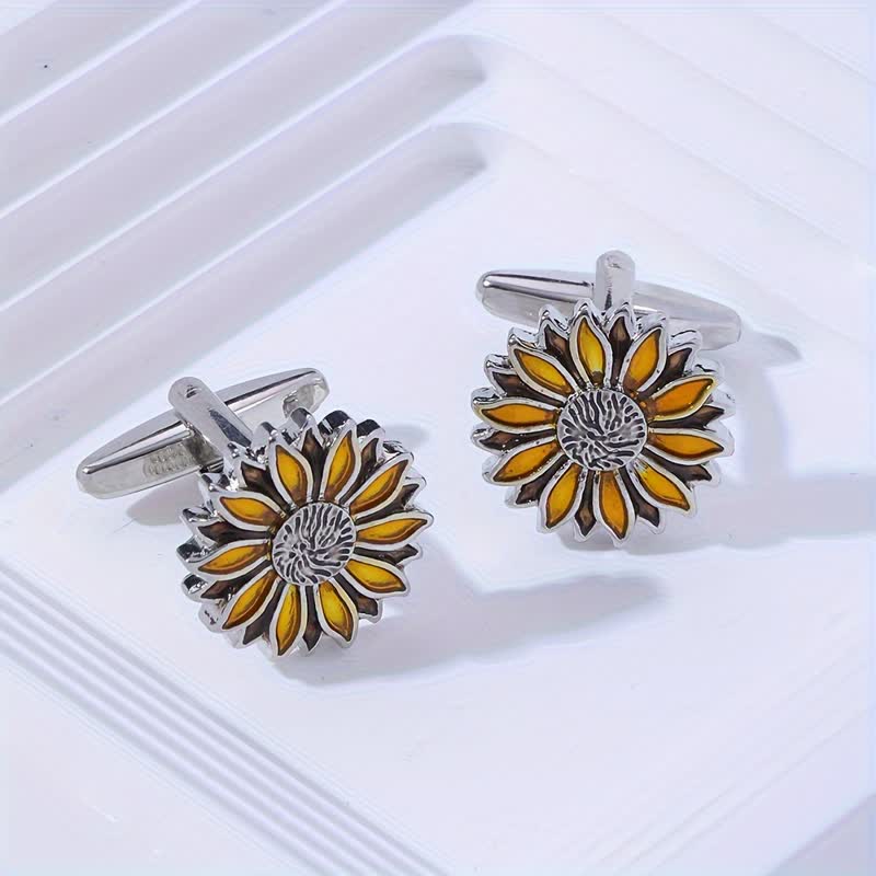 Men's Sunflower Yellow Flower Cufflinks - Image 5