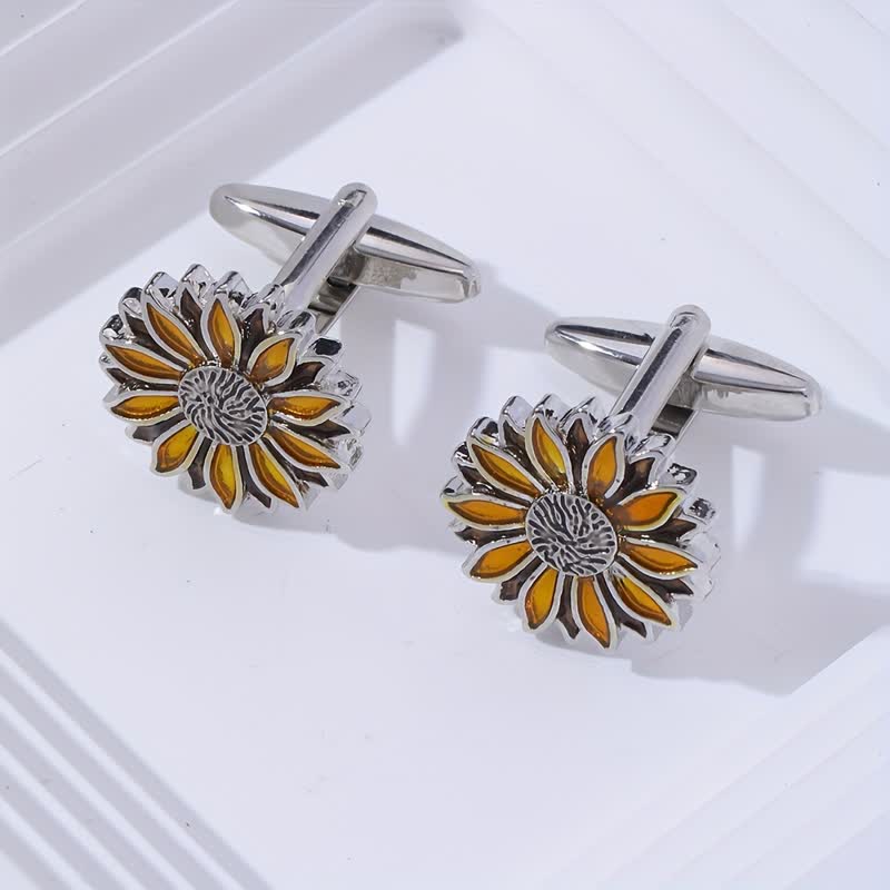 Men's Sunflower Yellow Flower Cufflinks - Image 6