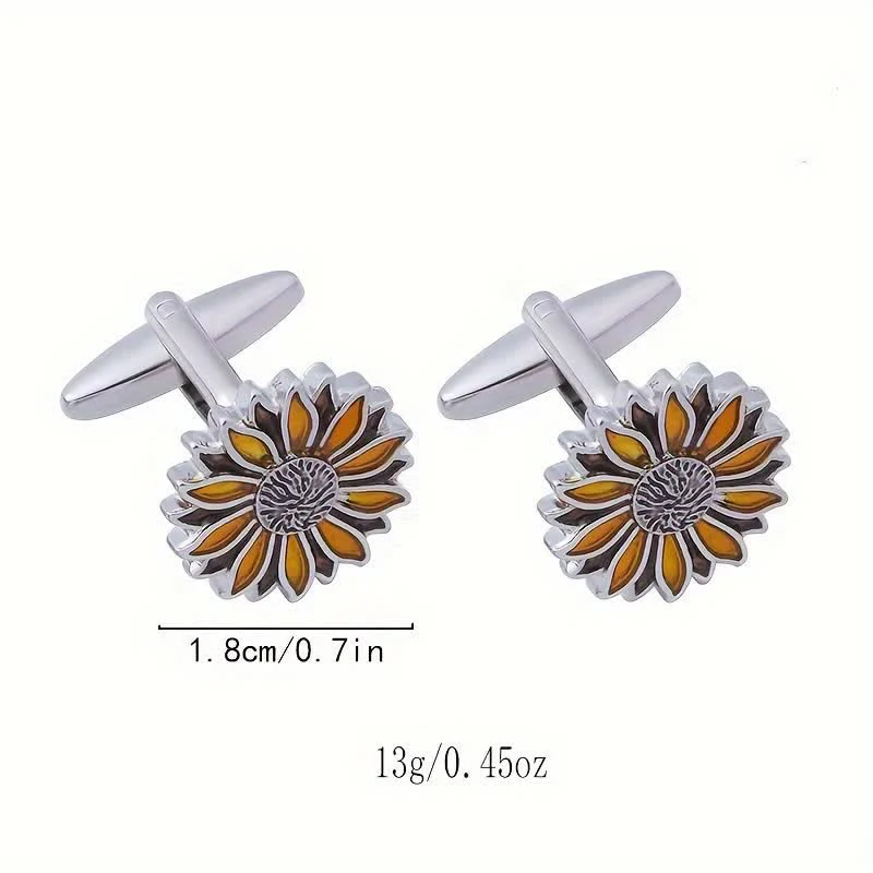 Men's Sunflower Yellow Flower Cufflinks - Image 7