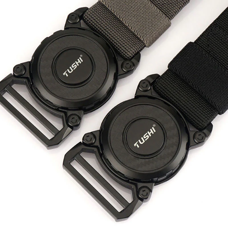 Men's Tactical Belt Round Buckle Quick Release Elastic Belt - Image 4