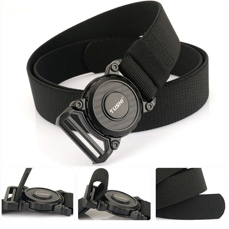 Men's Tactical Belt Round Buckle Quick Release Elastic Belt - Image 7