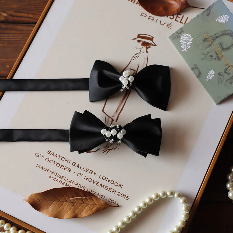 Men's Temperament Pearl Black Wedding Bow Tie - Image 10