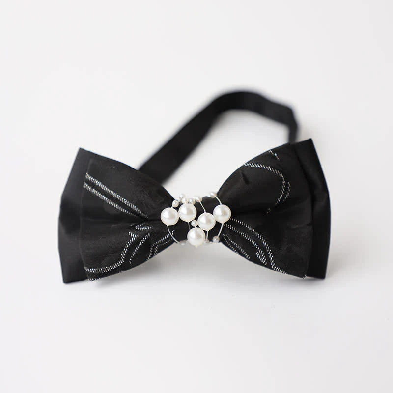Men's Temperament Pearl Black Wedding Bow Tie - Image 14