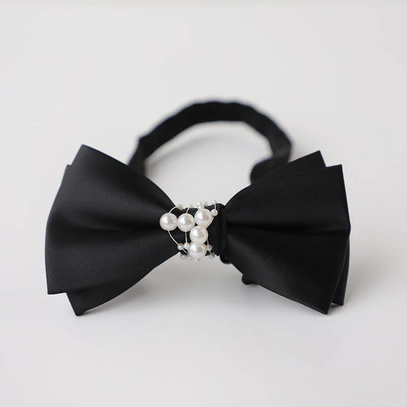 Men's Temperament Pearl Black Wedding Bow Tie - Image 3