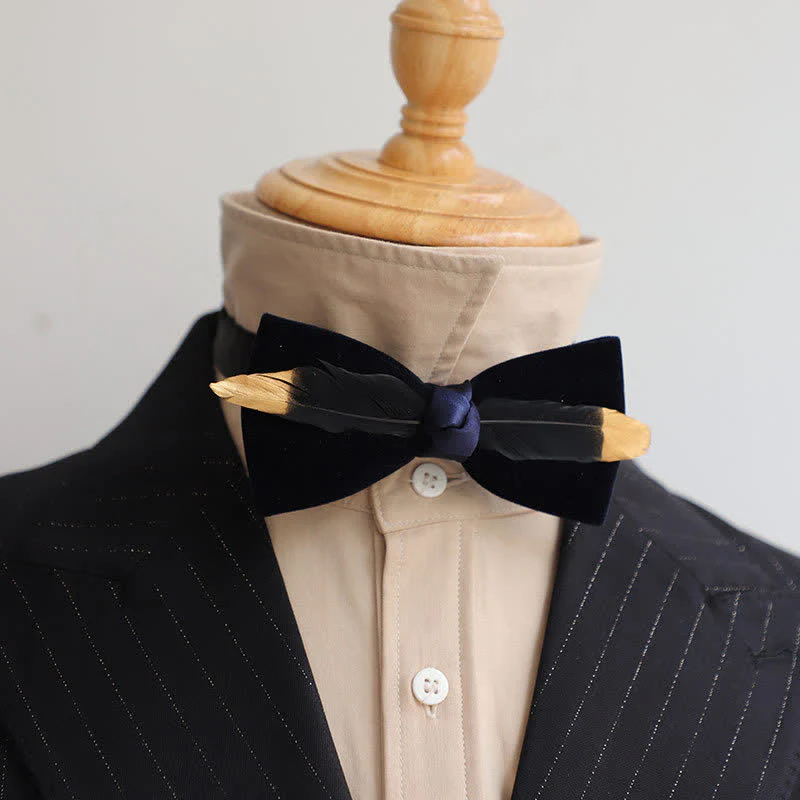 Men's Texture Velvet Feather Bow Tie - Image 2
