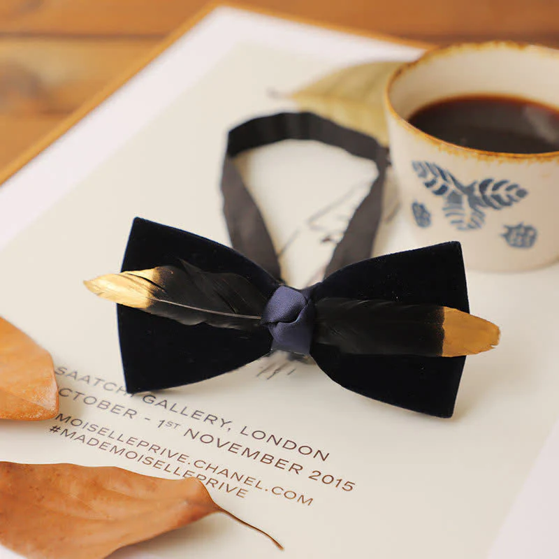 Men's Texture Velvet Feather Bow Tie - Image 3