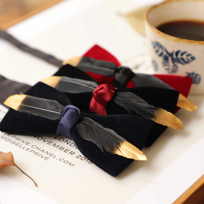Men's Texture Velvet Feather Bow Tie - Image 4