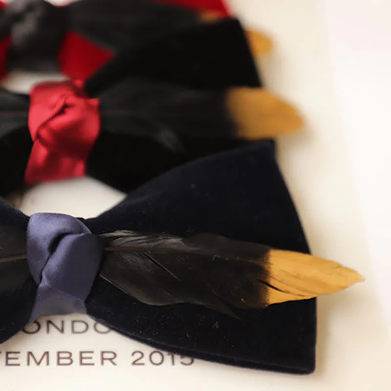 Men's Texture Velvet Feather Bow Tie - Image 5
