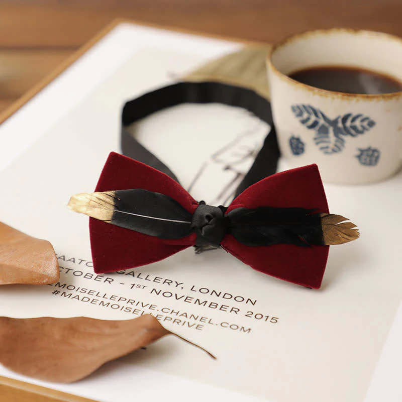 Men's Texture Velvet Feather Bow Tie - Image 9