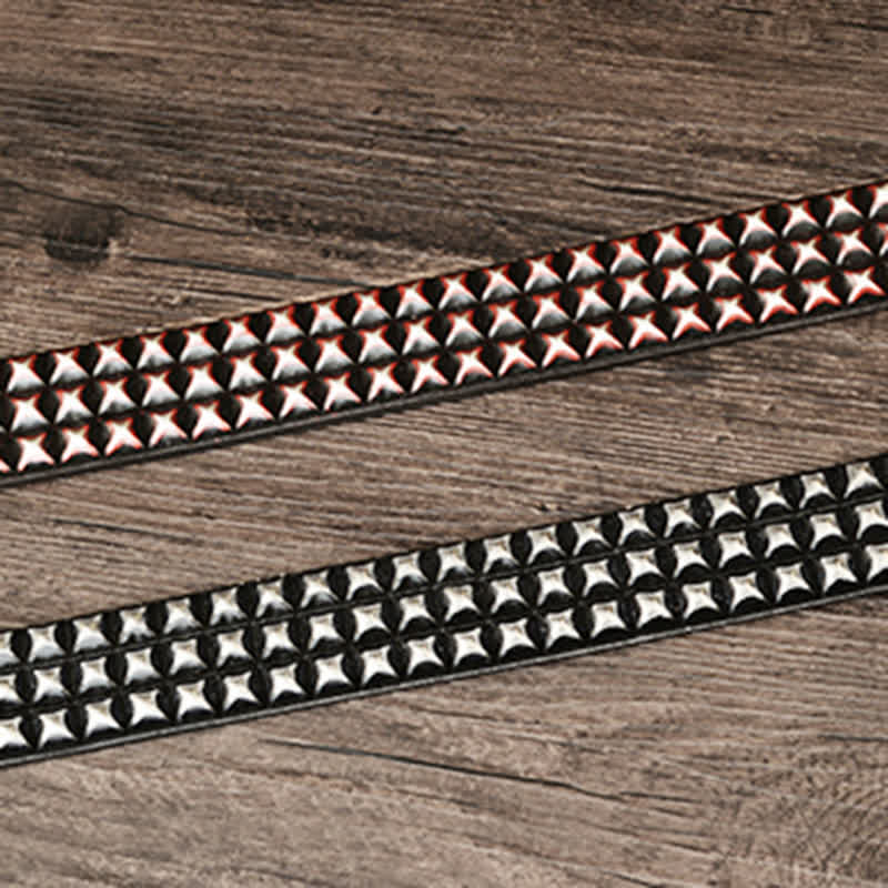 Men's Three Row Classic Pyramid Rivets Leather Belt - Image 4