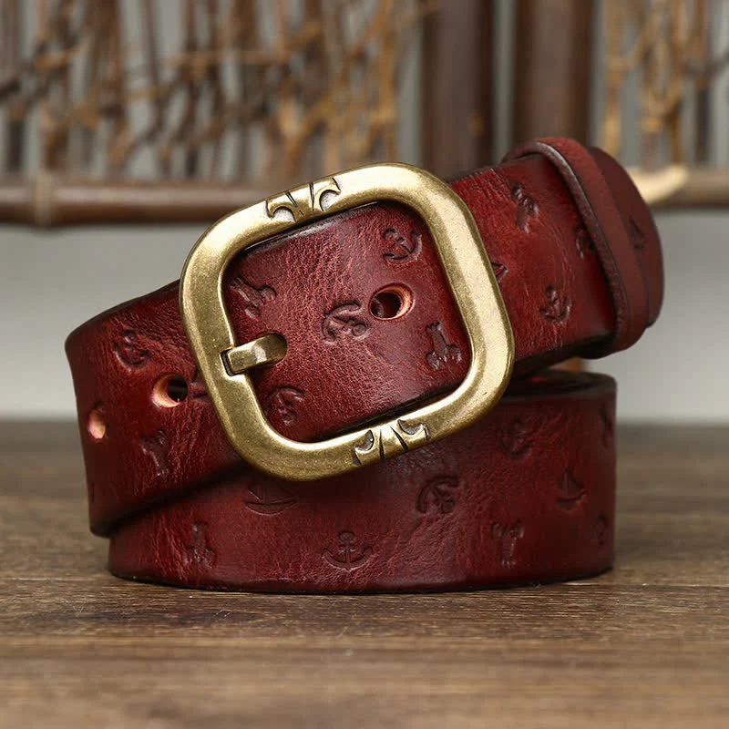 Men's Timeless Anchor Embossing Genuine Leather Belt - Image 4
