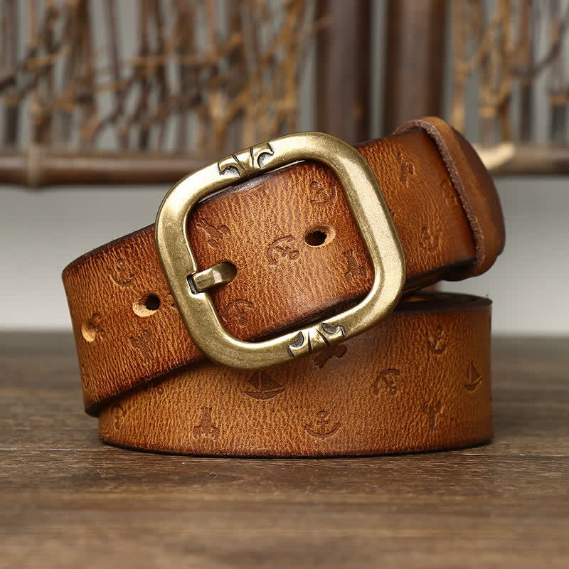 Men's Timeless Anchor Embossing Genuine Leather Belt - Image 7