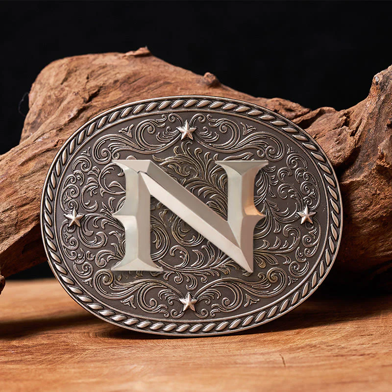 Men's Timeless DIY Initial Letter Silver Buckle Leather Belt
