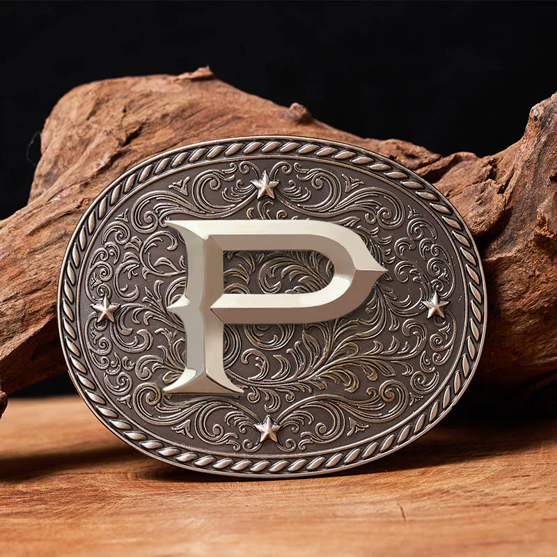 Men's Timeless DIY Initial Letter Silver Buckle Leather Belt - Image 18
