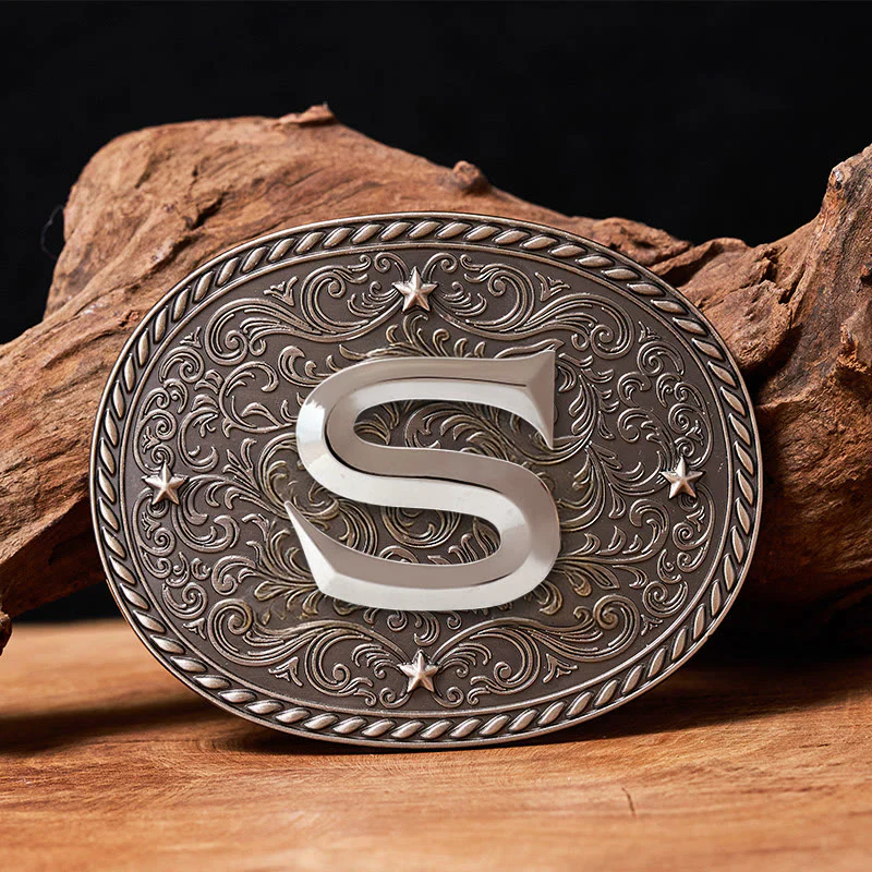 Men's Timeless DIY Initial Letter Silver Buckle Leather Belt - Image 21