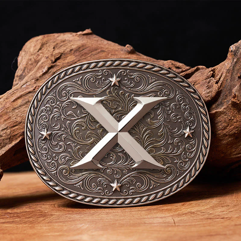 Men's Timeless DIY Initial Letter Silver Buckle Leather Belt - Image 26