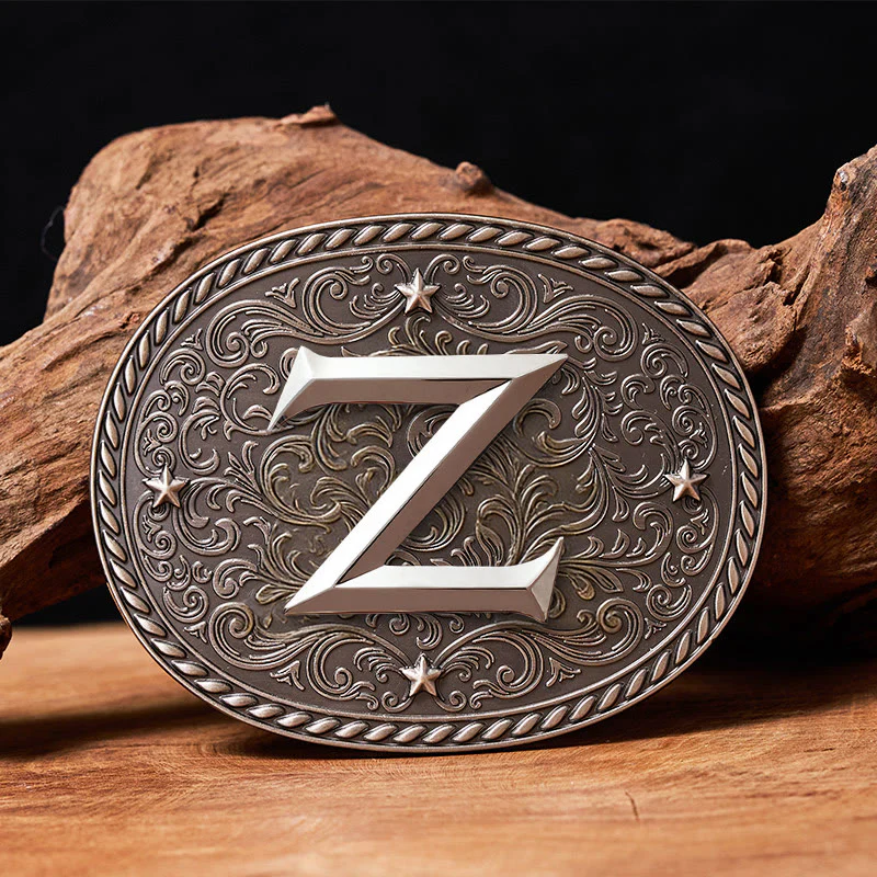 Men's Timeless DIY Initial Letter Silver Buckle Leather Belt - Image 28