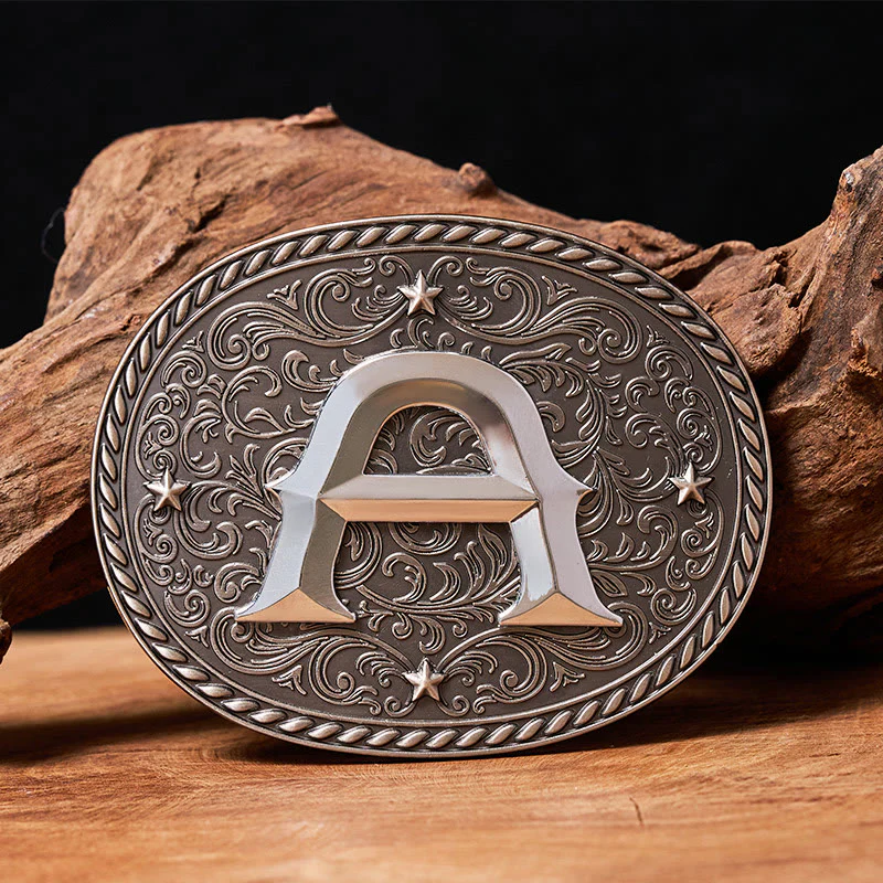 Men's Timeless DIY Initial Letter Silver Buckle Leather Belt - Image 4