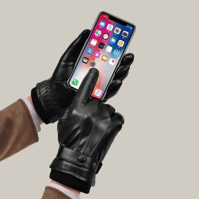 Men's Touch Screen Waterproof PU Leather Gloves - Image 2